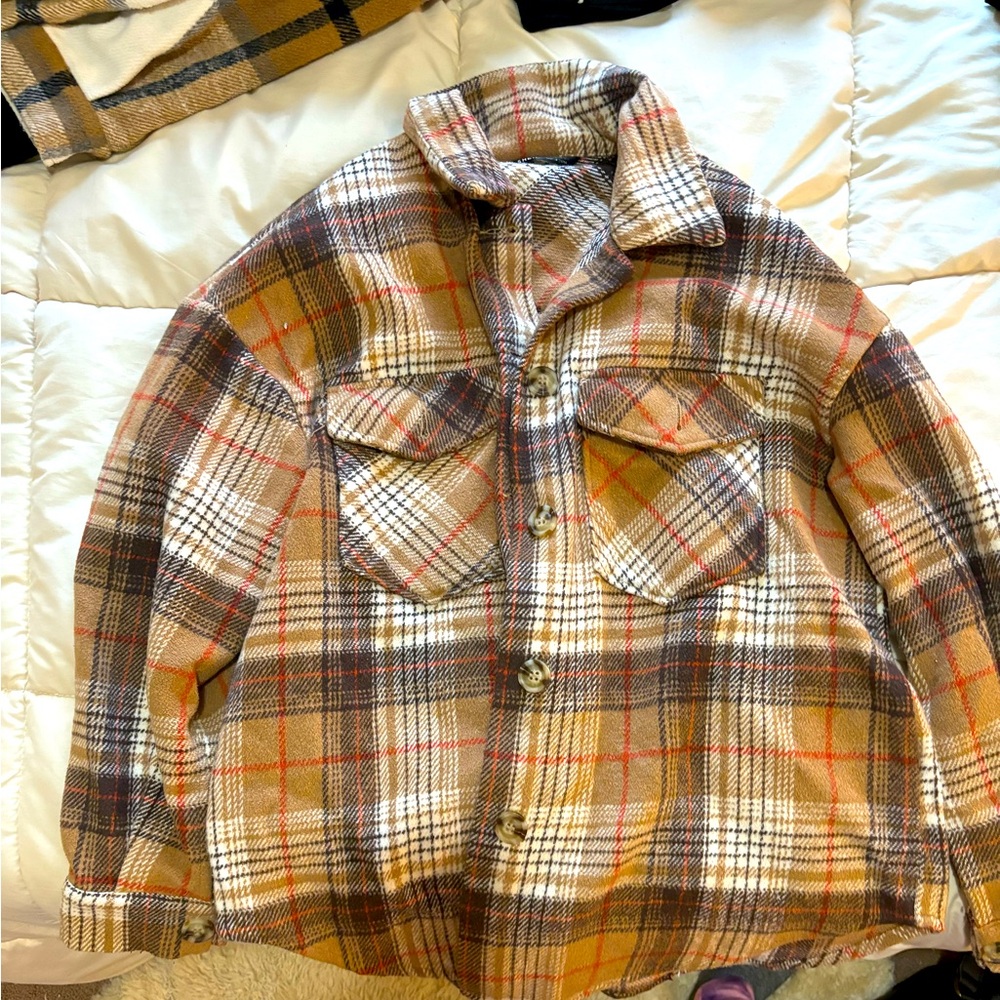 Plaid coat. Super cute and cozy